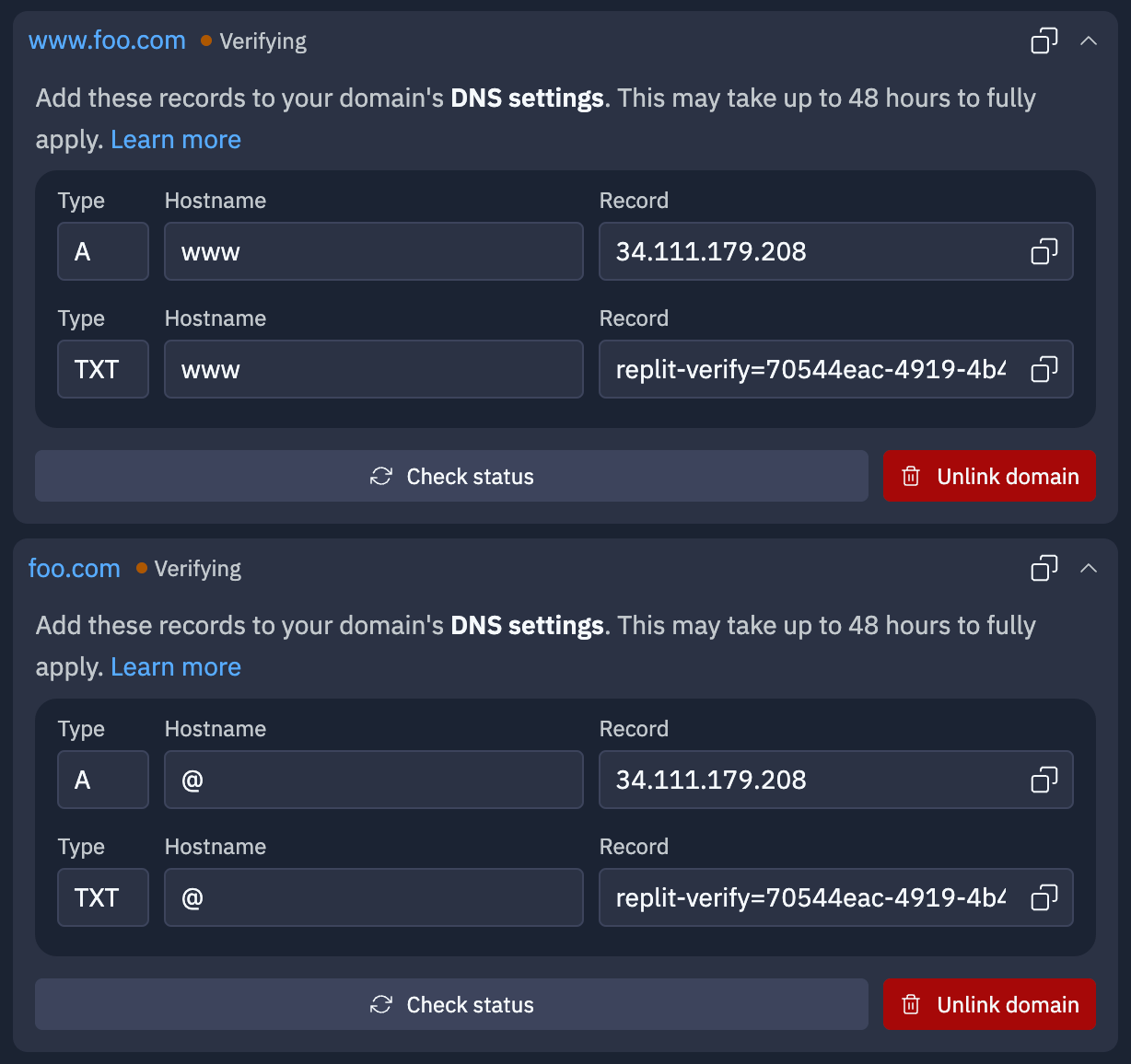 Updated DNS record format interface showing new industry-standard configuration